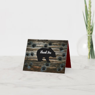Tarjeta De Agradecimiento El oso negro traza madera rústica