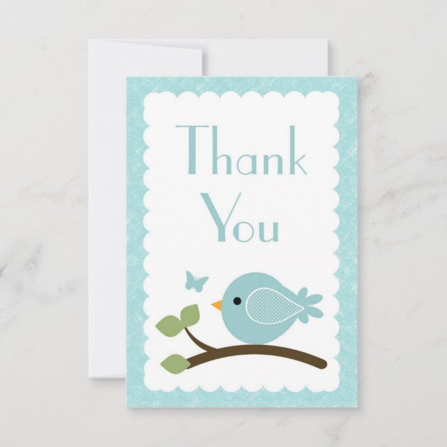 Tarjeta De Agradecimiento El pájaro azul le agradece fiesta de bienvenida al (Anverso)