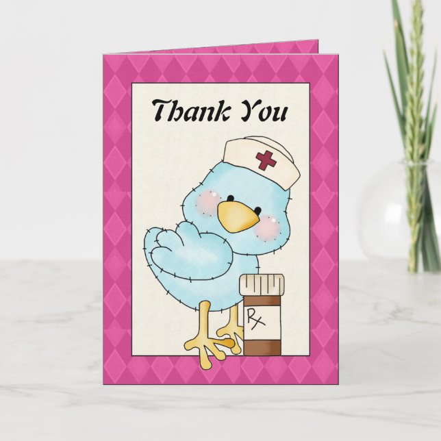 Tarjeta De Agradecimiento El pájaro de la enfermera del dibujo animado le (Anverso)