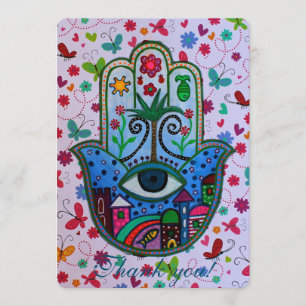 TARJETA DE AGRADECIMIENTO EL PALO MITZVAH DE LA BARRA DE HAMSA B'NOT B'NAI