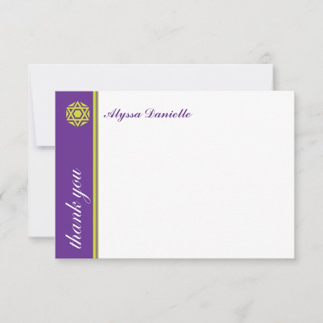 Tarjeta De Agradecimiento El palo púrpura Mitzvah de Simcha le agradece (Anverso)