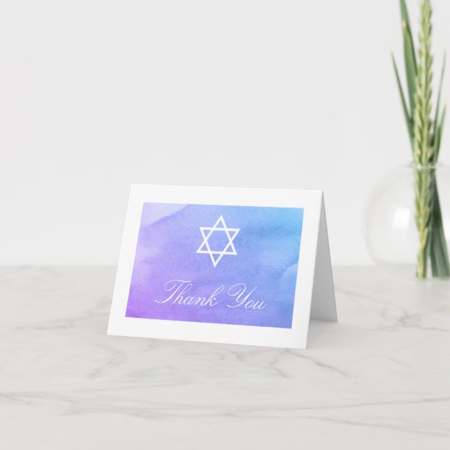 Tarjeta De Agradecimiento El palo púrpura y verde azulado Mitzvah de la (Anverso)