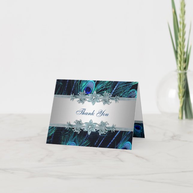 Tarjeta De Agradecimiento El pavo real del azul real le agradece (Anverso)