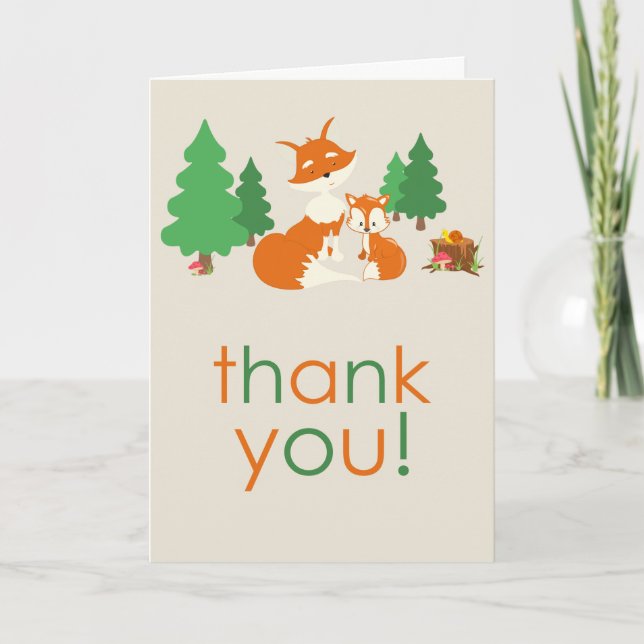 Tarjeta De Agradecimiento El pequeño Fox lindo y la mamá le agradecen cardar (Anverso)