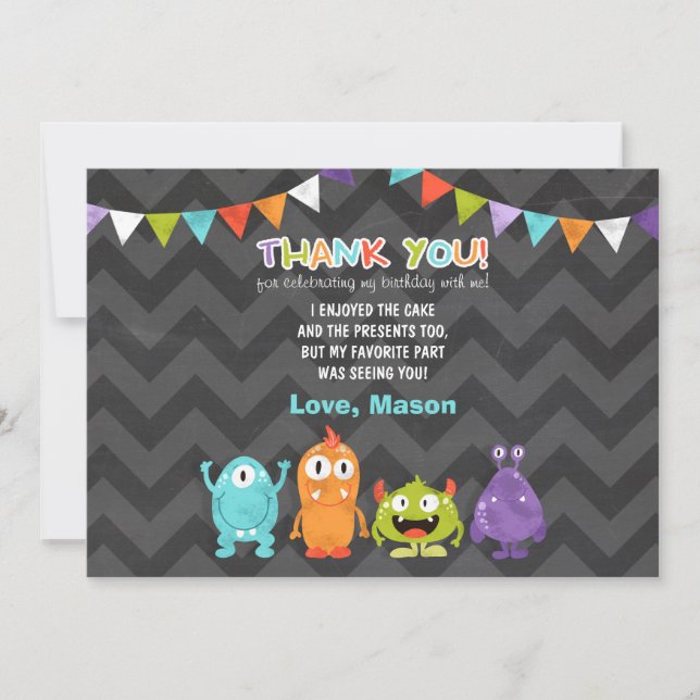 Tarjeta De Agradecimiento El pequeño monstruo del cumpleaños le agradece (Anverso)