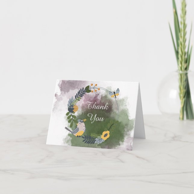 Tarjeta De Agradecimiento El pequeños pájaro y mariposa lindos le agradecen (Anverso)