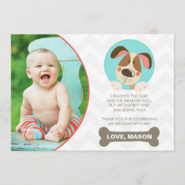 Tarjeta De Agradecimiento El perro de perrito le agradece cardar al muchacho