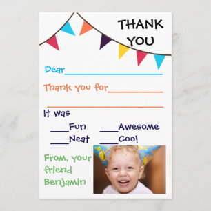 Tarjeta De Agradecimiento El personalizado del empavesado del niño le
