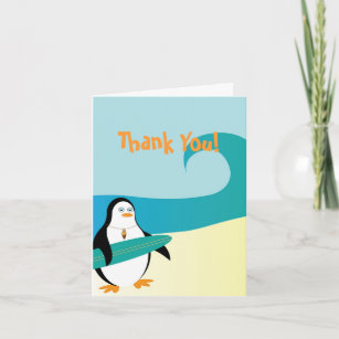 Tarjeta De Agradecimiento El pingüino de la persona que practica surf de
