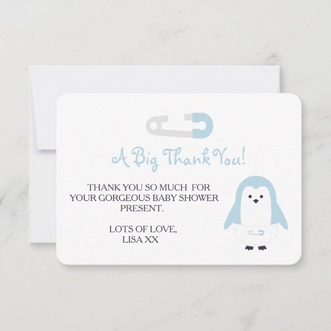 Tarjeta De Agradecimiento El pingüino de los azules cielos le agradece (Anverso)