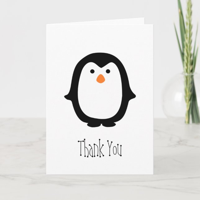 Tarjeta De Agradecimiento El pingüino negro y blanco en blanco le agradece (Anverso)