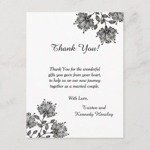 Tarjeta De Agradecimiento El plano floral blanco y negro 4x5 le agradece