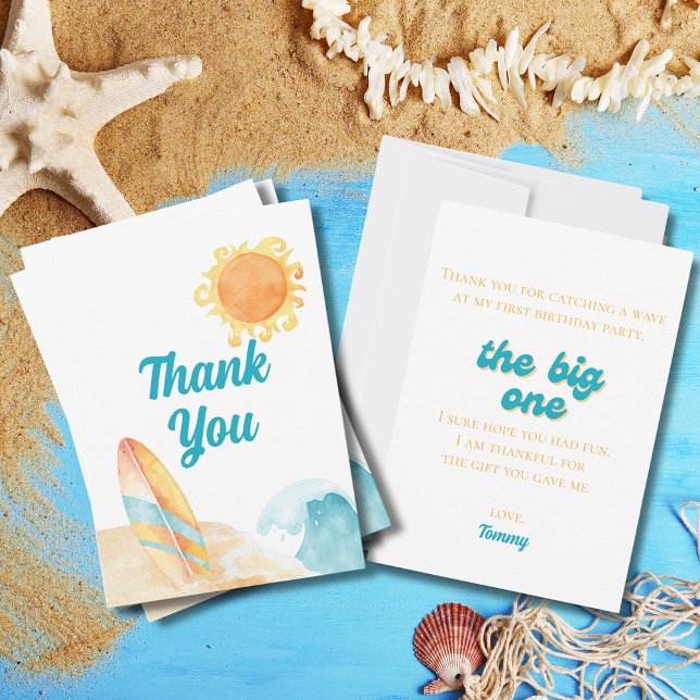Tarjeta De Agradecimiento El primer cumpleaños de la playa Big One Watercolo (The Big One Watercolor Beach 1st Birthday Thank You Card
)