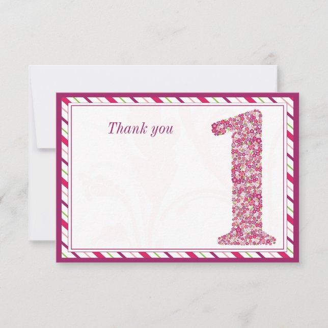 Tarjeta De Agradecimiento El primer cumpleaños de las flores y de las (Anverso)