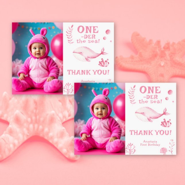 Tarjeta De Agradecimiento El primer cumpleaños del mar fue la ballena rosa (Subido por el creador)