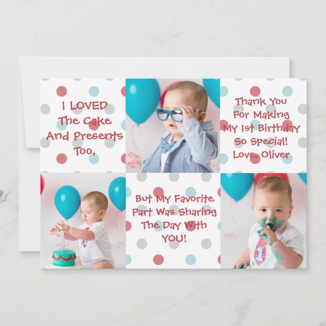 Tarjeta De Agradecimiento El primer cumpleaños le agradece cardar (Anverso)