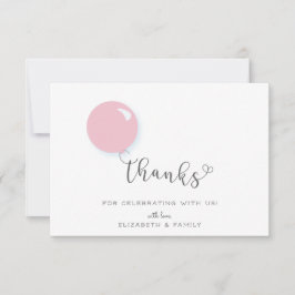 Tarjeta De Agradecimiento El primer globo rosa de cumpleaños gracias
