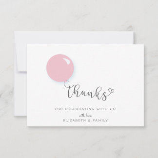 Tarjeta De Agradecimiento El primer globo rosa de cumpleaños gracias