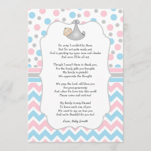 Tarjeta De Agradecimiento El punto azul rosado Baby Shower le agradece
