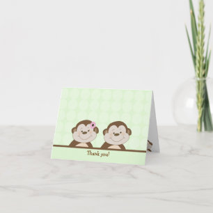 Tarjeta De Agradecimiento El punto verde de dos monos del Bambino le
