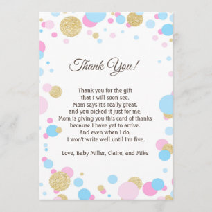 Tarjeta De Agradecimiento El purpurina Baby Shower rosado le agradece cardar