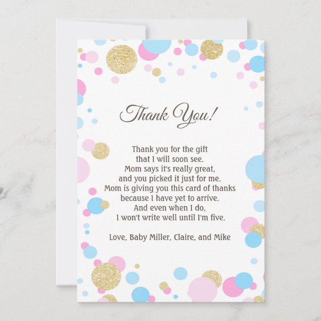 Tarjeta De Agradecimiento El purpurina Baby Shower rosado le agradece cardar (Anverso)