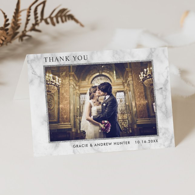 Tarjeta De Agradecimiento El purpurina de plata de mármol blanco moderno le (Subido por el creador)