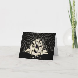 Tarjeta De Agradecimiento El rayo de la torre del art déco en negro y la