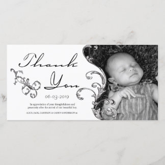 Tarjeta De Agradecimiento El recién nacido del Flourish del vintage le