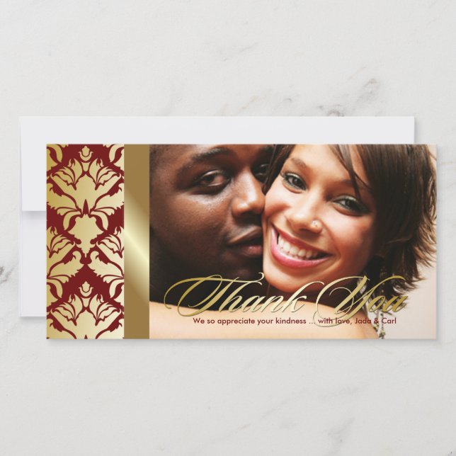 Tarjeta De Agradecimiento el reflejo 311-Damask le agradece rojo de oro (Anverso)