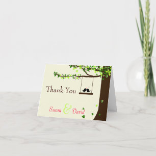 Tarjeta De Agradecimiento El roble de los corazones de los pájaros del amor