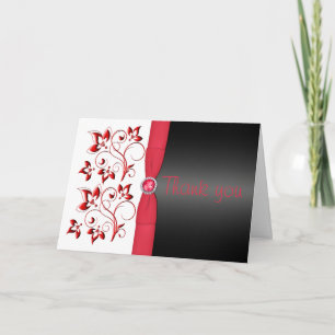 Tarjeta De Agradecimiento El rojo, floral blanco y negro le agradece cardar