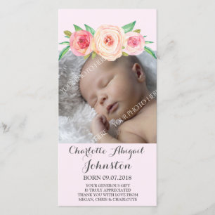 Tarjeta De Agradecimiento El rosa de Rubor le agradece Baby Shower