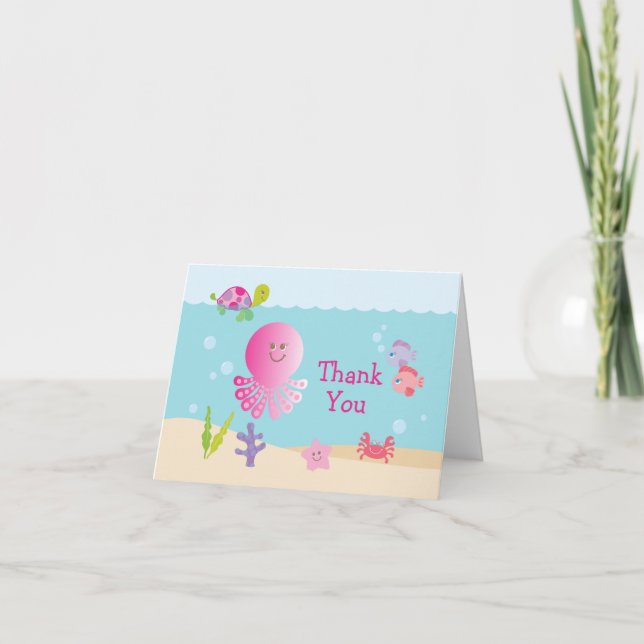 Tarjeta De Agradecimiento El rosa debajo del mar Baby Shower le agradece (Anverso)