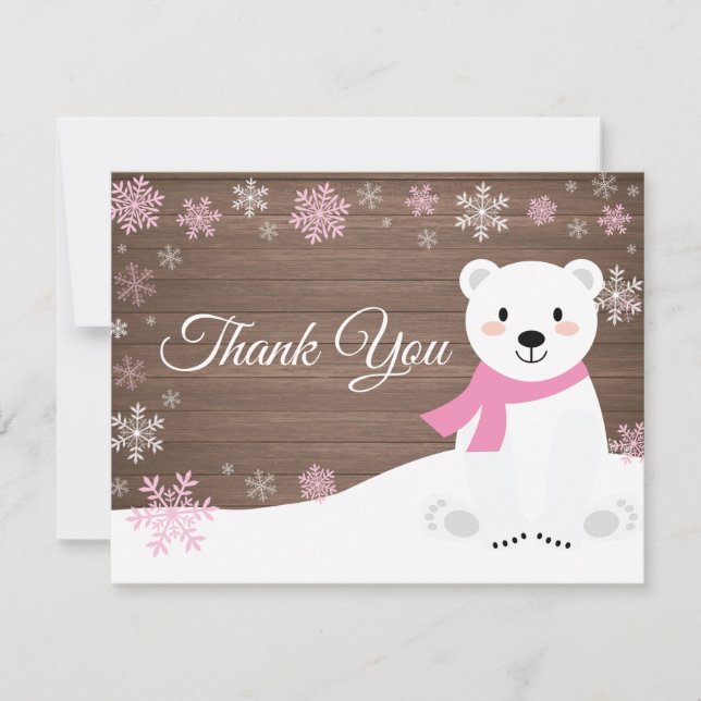 Tarjeta De Agradecimiento El rosa del copo de nieve del oso polar del (Anverso)