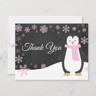 Tarjeta De Agradecimiento El rosa del copo de nieve del pingüino del