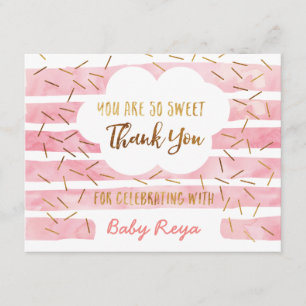 Tarjeta De Agradecimiento El rosa y el bebé del oro asperjan le agradecen
