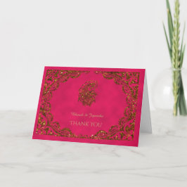 Tarjeta De Agradecimiento El rosa y el indio del pavo real del oro le