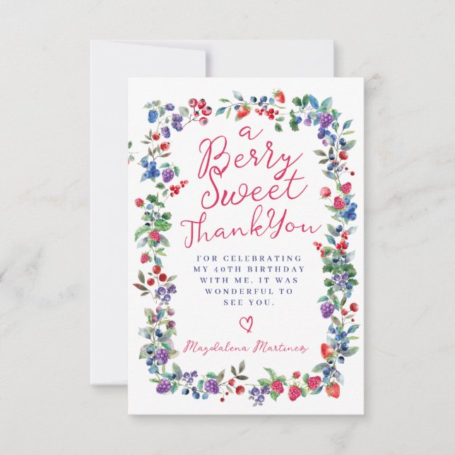 Tarjeta De Agradecimiento El rústico Boho Berry Summer 40th Birthday Flat (Anverso)