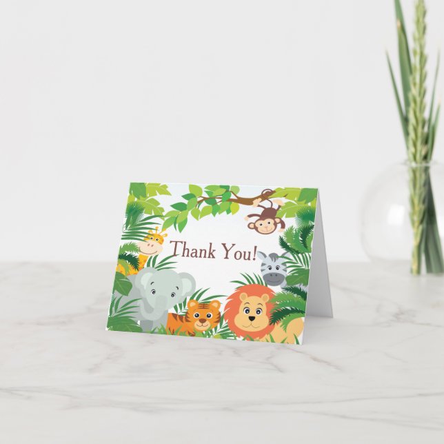 Tarjeta De Agradecimiento El safari de selva moderno Baby Shower le agradece (Anverso)