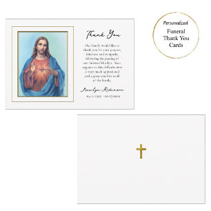 Tarjeta De Agradecimiento El Sagrado Corazón de Jesús Funeral Católico 