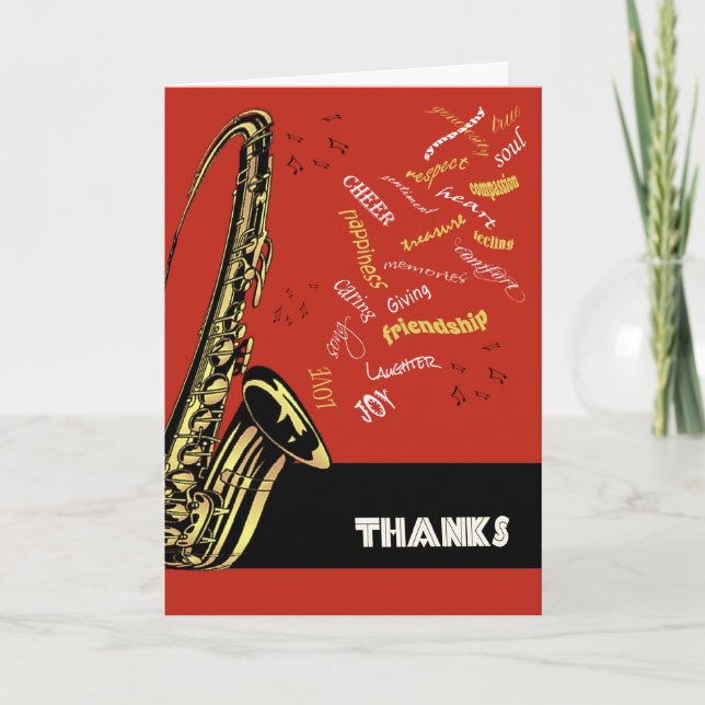 Tarjeta De Agradecimiento El saxofón del jazz le agradece cardar (Anverso)