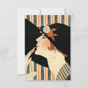 Tarjeta De Agradecimiento “El sombrero negro” Art Deco de George Barbier