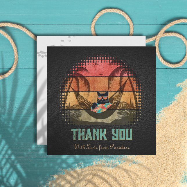 Tarjeta De Agradecimiento El sueño de un gato tropical de Guay (Daydreaming Cool Cat's Tropical Escape Thank You Card)