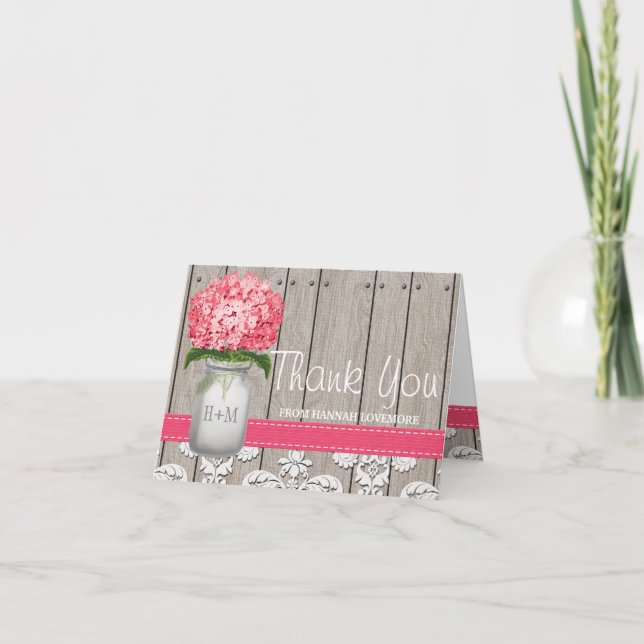 Tarjeta De Agradecimiento El tarro de albañil rosado brillante del monograma (Anverso)