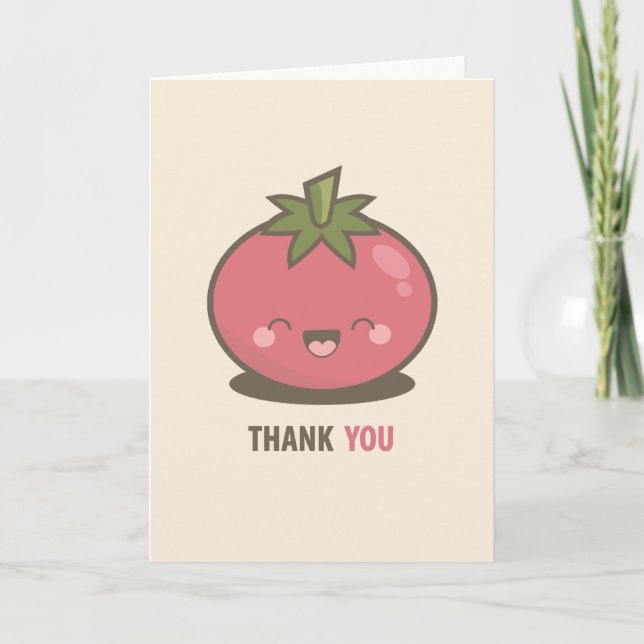 Tarjeta De Agradecimiento El tomate feliz lindo de Kawaii le agradece cardar (Anverso)