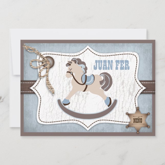 Tarjeta De Agradecimiento El vaquero del caballo mecedora le agradece azul (Anverso)