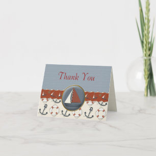Tarjeta De Agradecimiento El velero azul blanco rojo náutico le agradece las