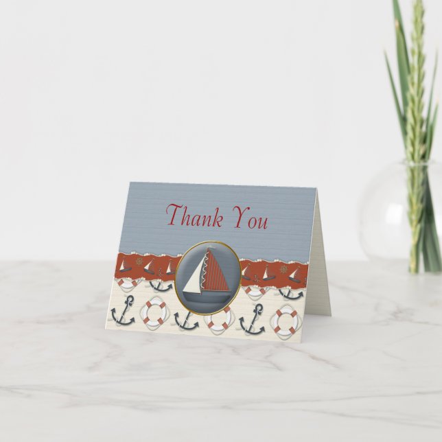 Tarjeta De Agradecimiento El velero azul blanco rojo náutico le agradece las (Anverso)