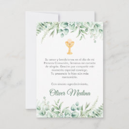 Tarjeta De Agradecimiento El verde puro deja a la primera comunión española